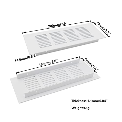 TTZEZE 2PCS Air Vent Cover,TTZEZE White Aluminium Alloy Ventilation Grille Rectangle Metal Louvered Grill Cover for Wardrobe Stove Shoes Cabinet Sink Kitchen Bathroom Side Wall Ceiling and Floor Exhaust Vent - Image 2