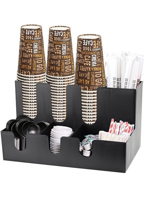 Condiment Organizer,Cup Lid Organizer,9 Compartments Coffee Cup Organizer,Organize Cups/Lids/Straws,Suitable for Coffee Shop/Kitchen Tabletop
