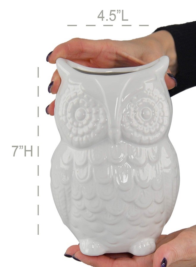 هوم-إكس حامل أدوات المطبخ على شكل بومة من السيراميك من هوم-إكس - منظم مطبخ، حامل أدوات كبير للسطح، وعاء تخزين للطبخ والملاعق، ديكور ريفي، إكسسوار منزلي ومطبخي، أبيض - Image 4