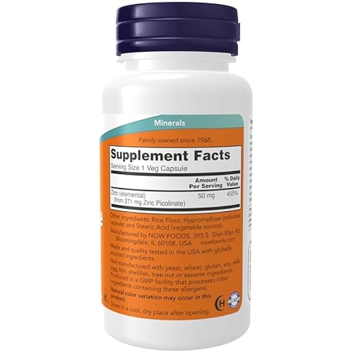now Supplements, Zinc Picolinate 50 mg, Supports Enzyme Functions*, Immune Support*, 120 Veg Capsules (Packaging may vary) - Image 2