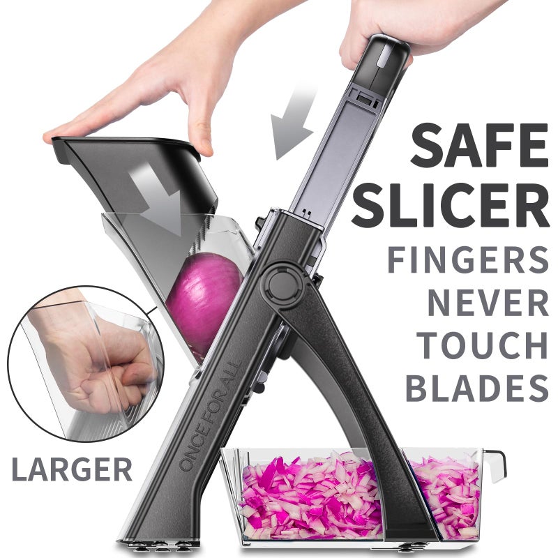 ONCE FOR ALL Safe Mandoline Slicer For Kitchen, Biger Size, Adjustable Vegetable Chopper Food Slicer Potato French Fry Cutter with Peeler, Detachable, Kitchen Chopping Artifact (Black) - Image 2