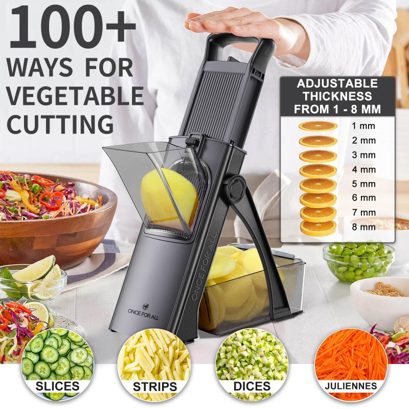 ONCE FOR ALL Safe Mandoline Slicer For Kitchen, Biger Size, Adjustable Vegetable Chopper Food Slicer Potato French Fry Cutter with Peeler, Detachable, Kitchen Chopping Artifact (Black) - Image 3