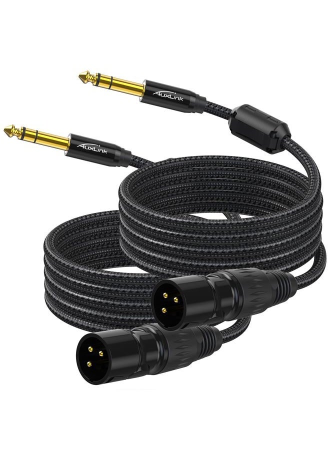 AuxLink XLR Male to 1/4 Cable 25ft 2 Pack, Balanced TRS to 6.35mm Gold-Plated Connectors Nylon Braided, Quarter Inch to XLR Male Cable - Image 1
