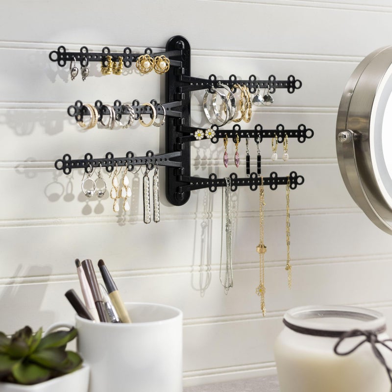All Hung Up 6-Tier Wall Jewelry Organizer Wall Mounted Jewelry Organizer Necklace Holder Wall Mount Hanging Necklace Organizer Jewelry Hanger Hanging Earring Holder Organizer Display (Black) - Image 2