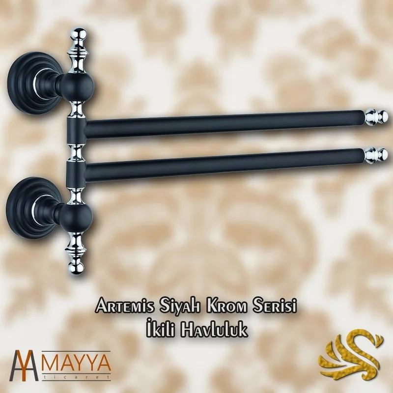 Saray Banyo Saray Bathroom Artemis Black Chrome Double Swivel Towel Holder