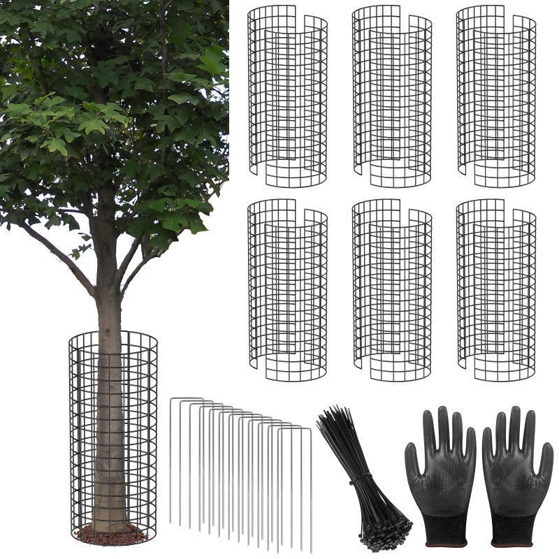 UQM Tree Trunk Protector, 12 Pcs Metal Tree Guards Trunk Protector with Glove & Metal Stakes & Zip Ties, 6 Pack Mesh Tree Bark Protector, Plant Protectors from Deer Animals Mowers Trimmers - Image 1