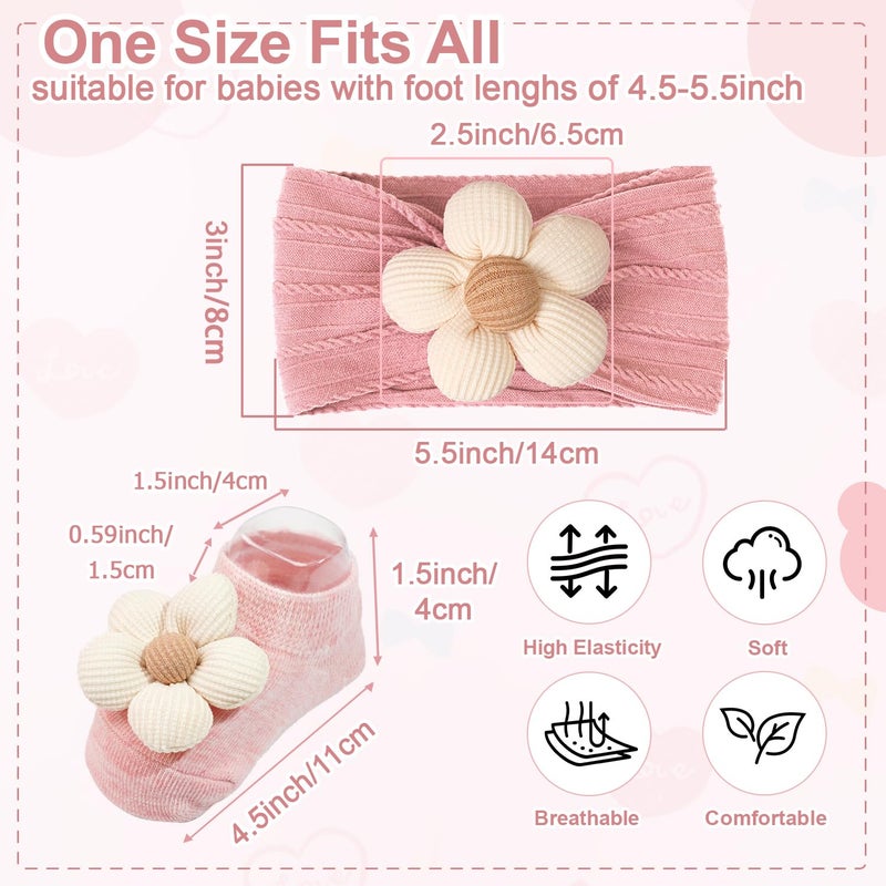 JOYOYO 5 Colors Baby Flower Headbands and Socks Baby Girls Nylon Headband Soft Hairbands Hair Accessories for Newborn Infant Toddler Kids - Image 2