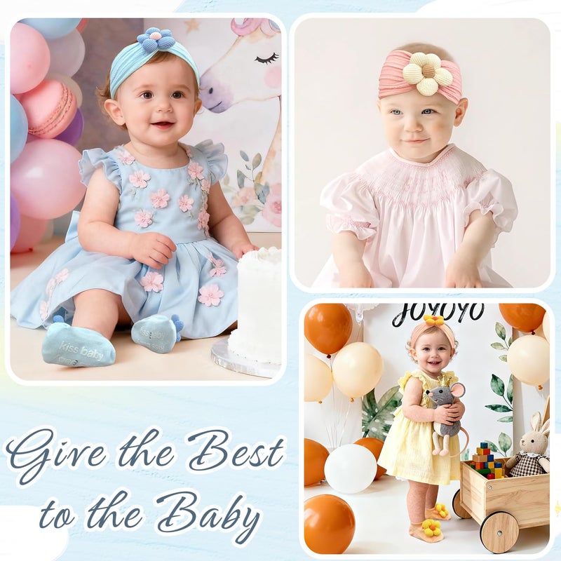 JOYOYO 5 Colors Baby Flower Headbands and Socks Baby Girls Nylon Headband Soft Hairbands Hair Accessories for Newborn Infant Toddler Kids - Image 3