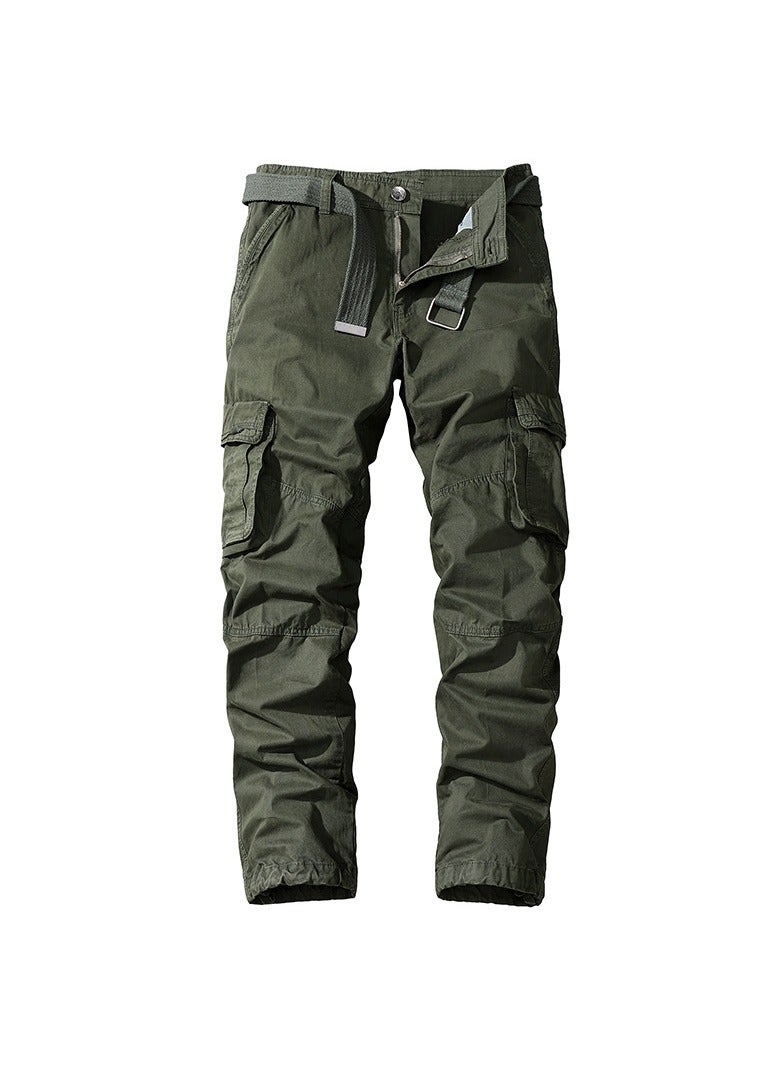 Loquat Men's Cotton Loose Straight Tube Multi Pocket Overalls Army Green 