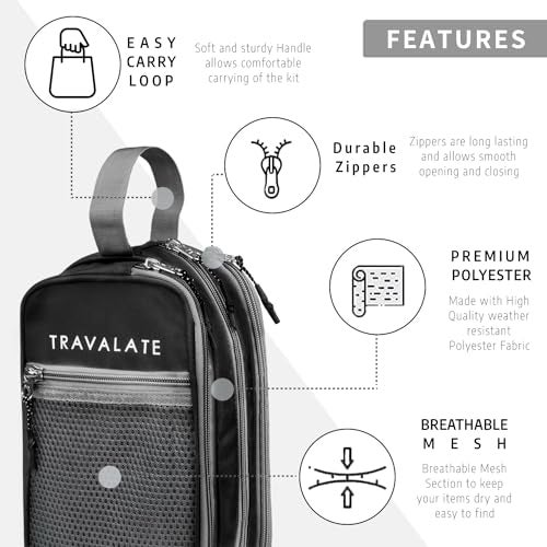 Travalate® Polyester Cosmetic Makeup Pouch with Multi Pockets, Shaving Kit Toiletry Bag, Waterproof Travel Toiletry Kit for Women and Men – Black - Image 4