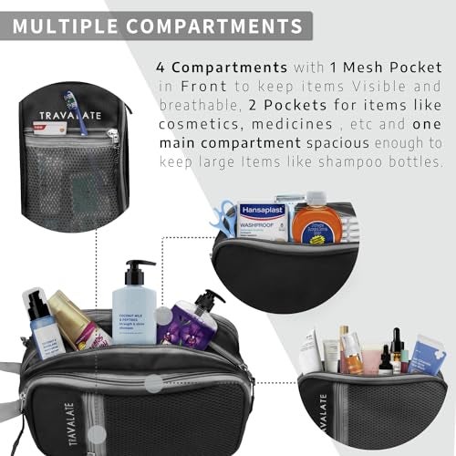 Travalate® Polyester Cosmetic Makeup Pouch with Multi Pockets, Shaving Kit Toiletry Bag, Waterproof Travel Toiletry Kit for Women and Men – Black - Image 5