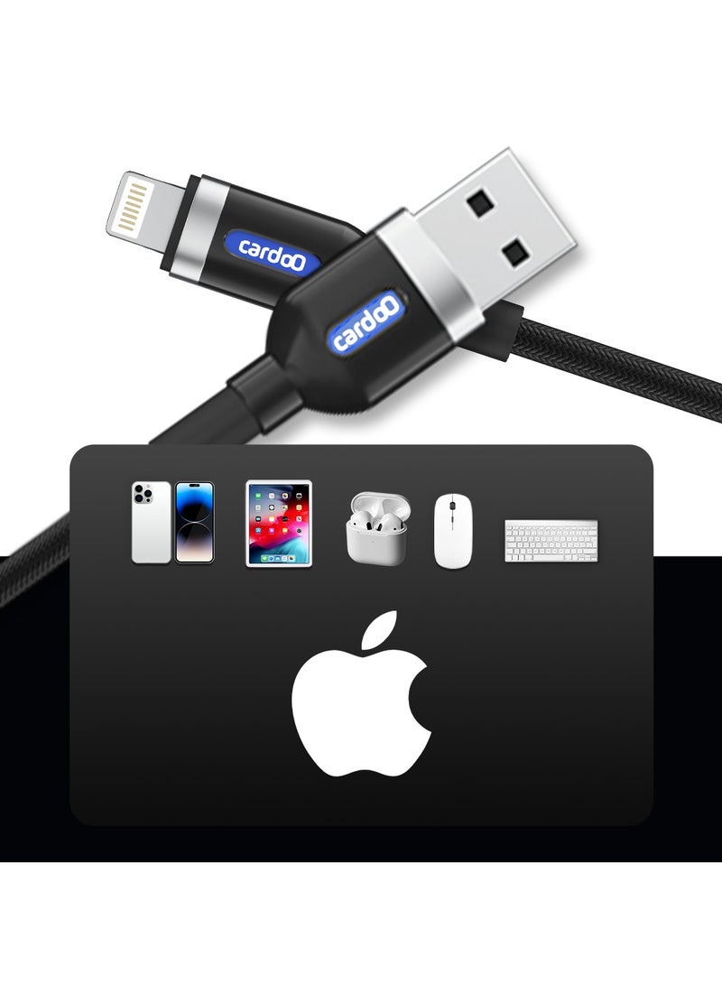 cardoo كابل cardoO USB-A إلى Lightning 2M للشحن السريع ونقل البيانات باللون الأسود لجهاز iPhone و iPad - Image 3