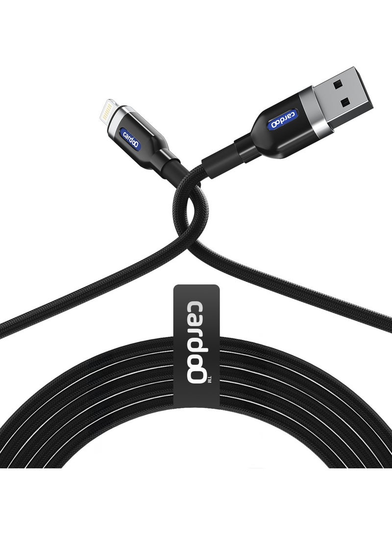 cardoo كابل cardoO USB-A إلى Lightning 2M للشحن السريع ونقل البيانات باللون الأسود لجهاز iPhone و iPad - Image 1
