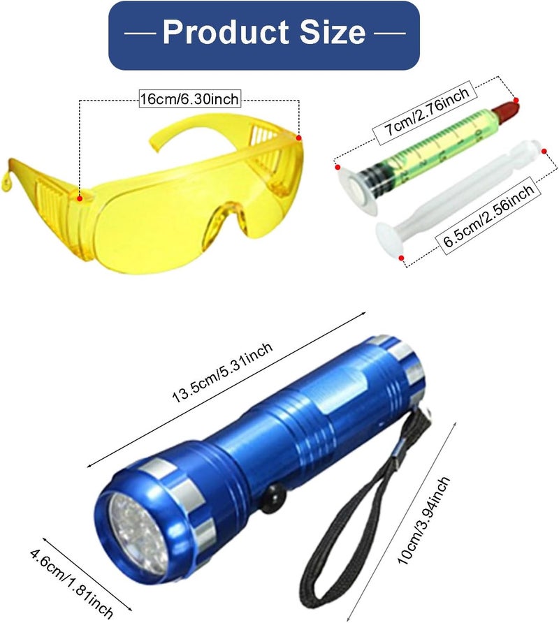 Ragyzity AC Leak Detector Kit Automotive, Auto Air Conditioner Flashlight Leak Detector Tool, Fluorescent Protective Glasses Air Conditioning Accurate Leak Detector Kit, UV Oil Dye Leak Detection Kit - Image 4