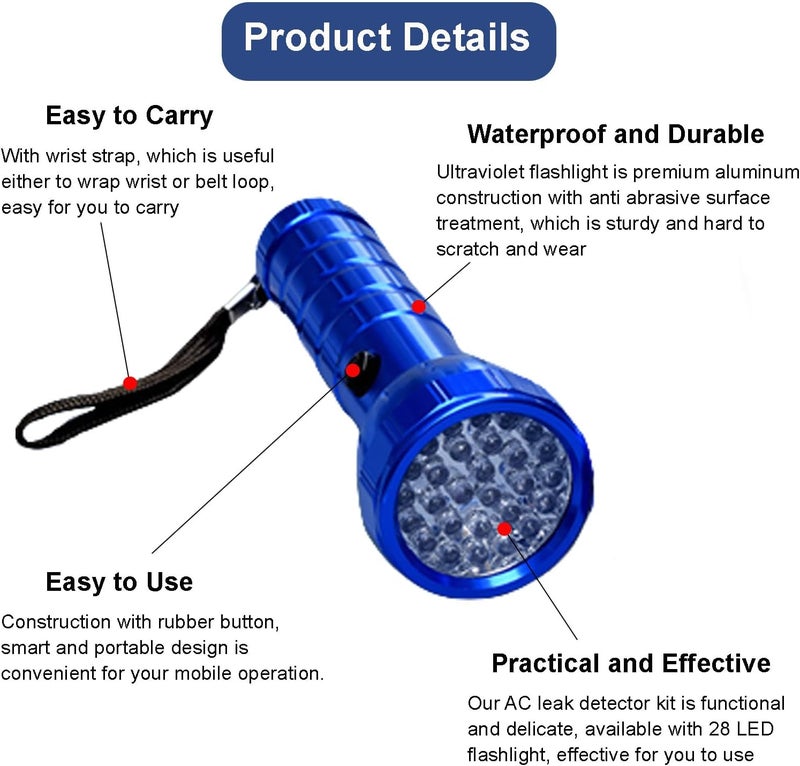 Ragyzity AC Leak Detector Kit Automotive, Auto Air Conditioner Flashlight Leak Detector Tool, Fluorescent Protective Glasses Air Conditioning Accurate Leak Detector Kit, UV Oil Dye Leak Detection Kit - Image 2