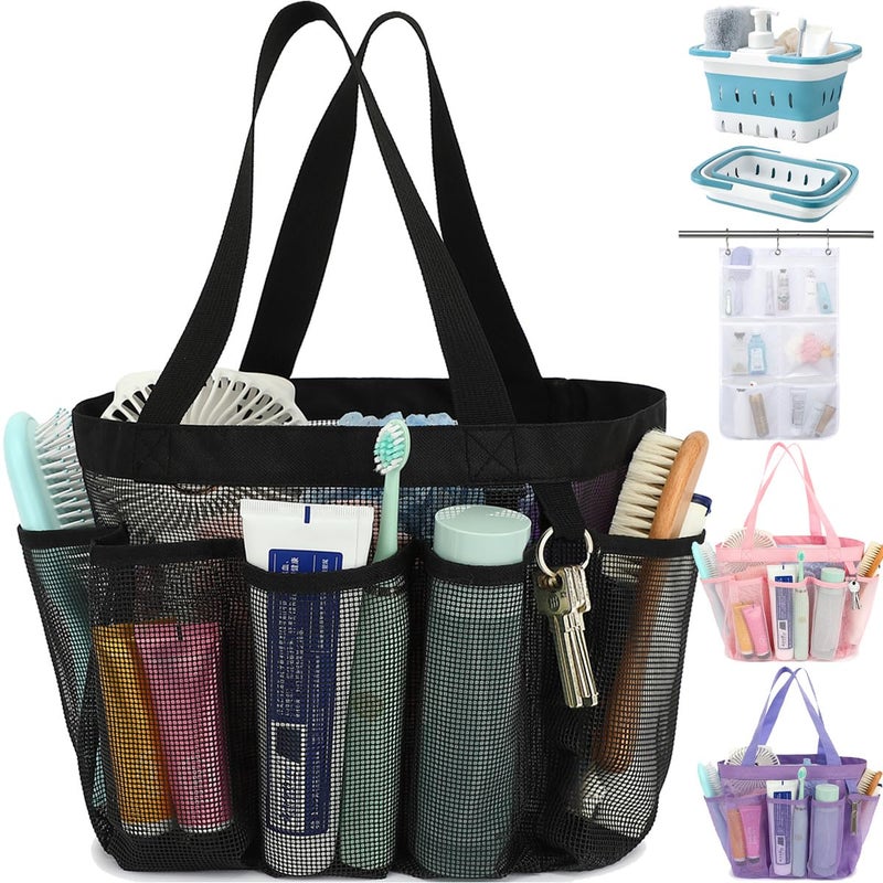 Fammart Mesh Shower Caddy Portable for College Dorm Room Essentials, 8-Pocket Large Shower Basket Tote Bag with 2 Handles for Toiletry, Bathroom, Beach, Camp, Gym - Image 1