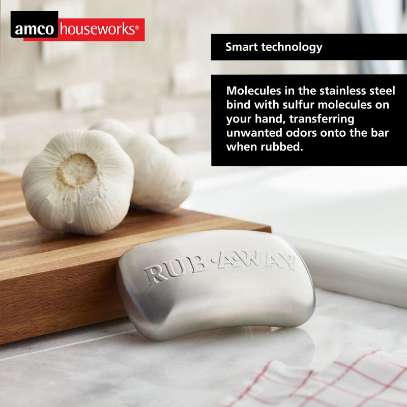 Amco Rub-a-Way Bar, Stainless Steel Odor Absorber (4" x 2.25") - Dishwasher Safe Kitchen & Outdoor Essential for Garlic, Onion, Fishing, Hiking Odors - Natural Odor Remover - Image 3