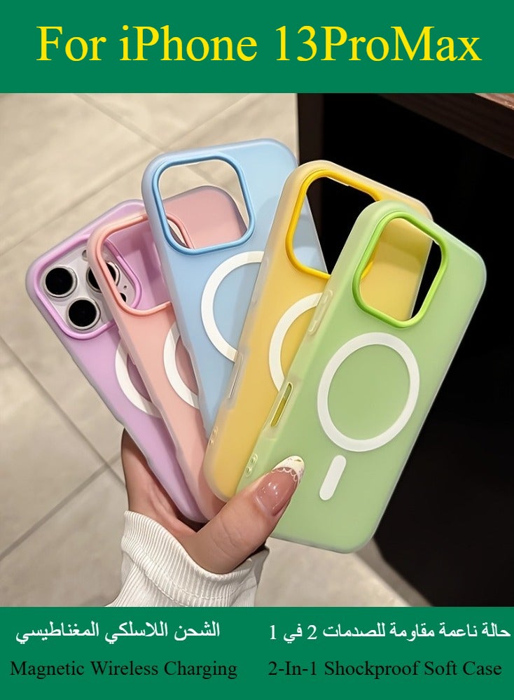 Dili Apple Pink  iPhone 13 Pro Max Matte Candy Color Magnetic Wireless Charging Phone Case iPhone Double Layer 2-In-1 Shockproof Soft Cover - Image 4