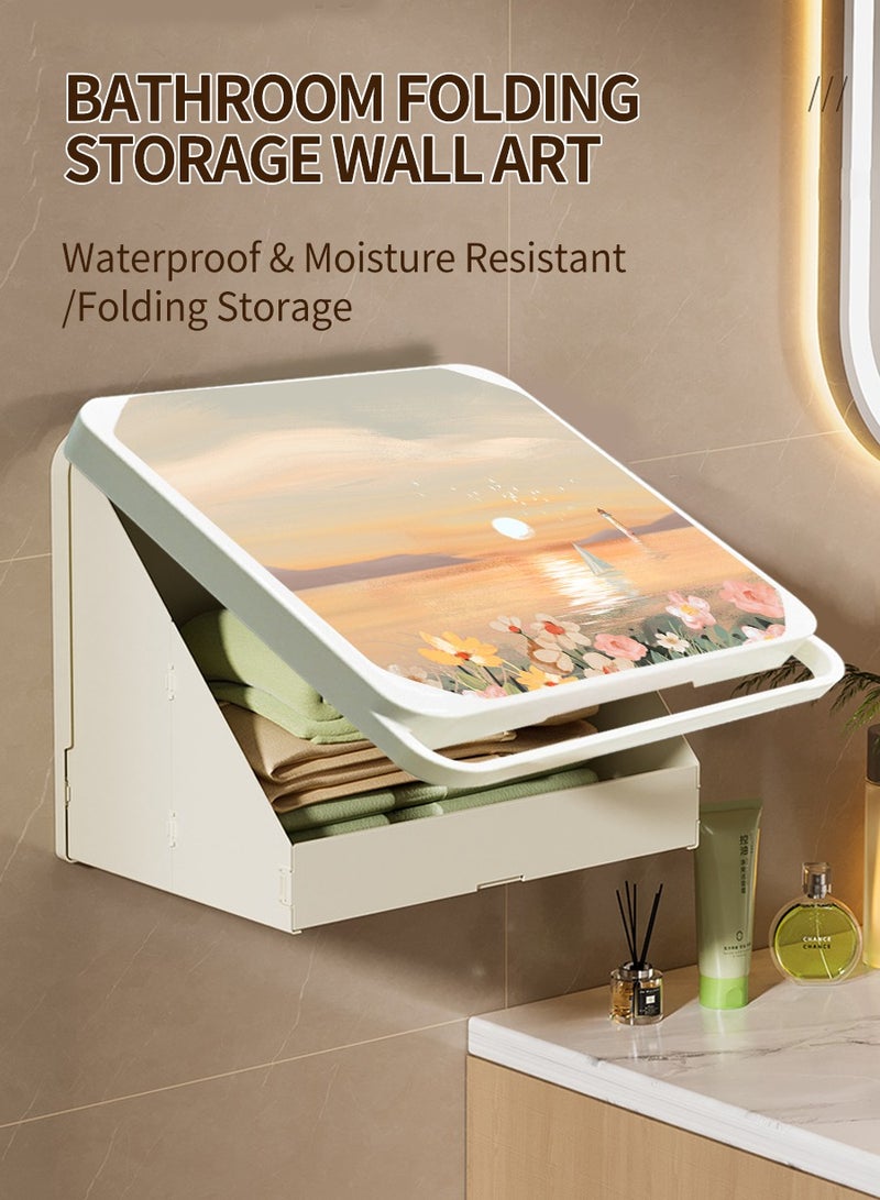 BEIRUI Wall Mounted Organizer Bathroom mural Organizer Clothes Folding Storage Box Clothes Folding Storage Box, Storage and Decoration 2 in 1, Bathroom Decorative Painting, Waterproof Hanging Storage, No-Punch Wall Mounted Bathroom Shelf, Toilet Mural Space Saving  - Image 2