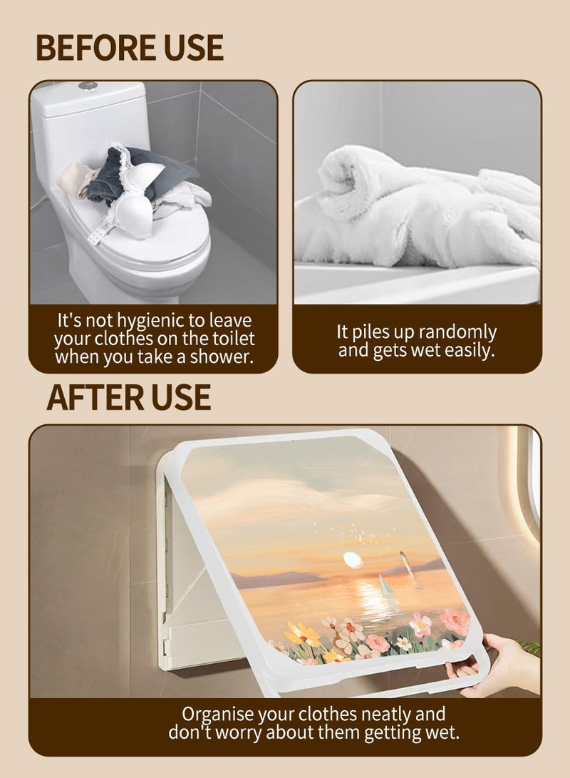 Wall Mounted Organizer Bathroom mural Organizer Clothes Folding Storage Box Clothes Folding Storage Box, Storage and Decoration 2 in 1, Bathroom Decorative Painting, Waterproof Hanging Storage, No-Punch Wall Mounted Bathroom Shelf, Toilet Mural Space Saving