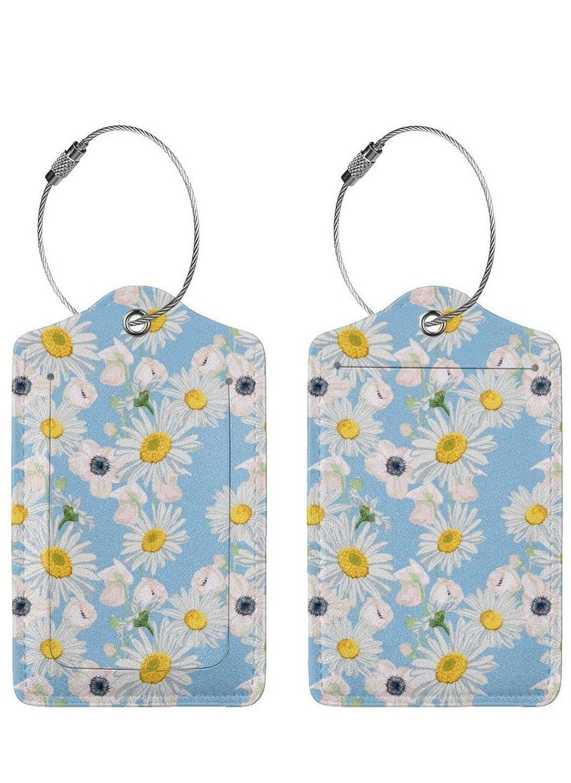 Luggage Tag for Suitacase, 2 Pcs Fintie Privacy Cover ID Label with Stainless Steel Loop and Address Card Travel Bag Suitcase (White Daisies) - Image 3