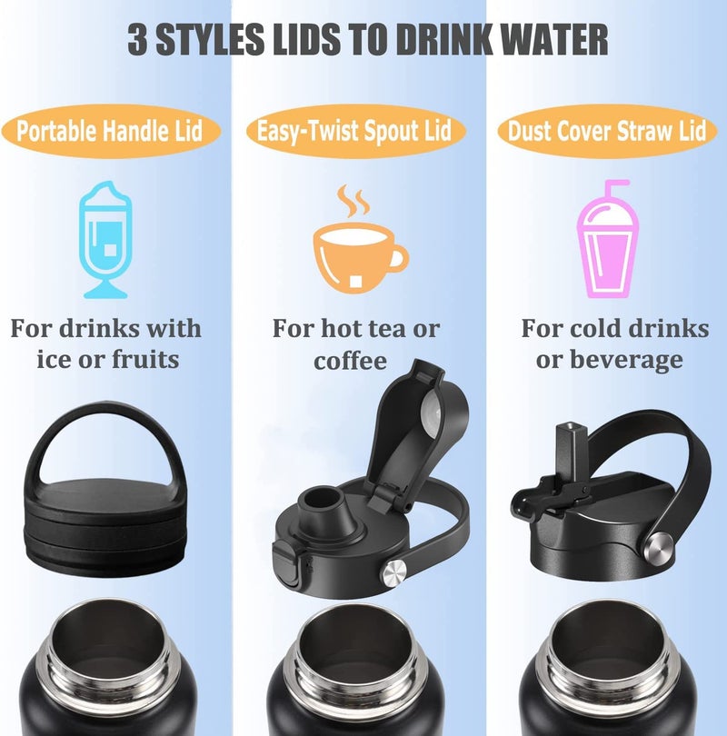POYAKU Water Bottle Insulated 32oz 40oz 64oz 128oz Straw Lid Spout Lid & 3 Lids, Leak Proof, Vacuum Insulated,Stainless Steel Water Bottle Wide Mouth for Sports, Gym or Office (Pacific Prince, 32 oz) - Image 5