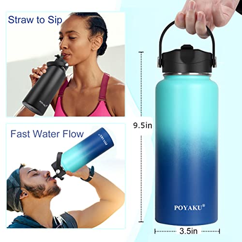 POYAKU Water Bottle Insulated 32oz 40oz 64oz 128oz Straw Lid Spout Lid & 3 Lids, Leak Proof, Vacuum Insulated,Stainless Steel Water Bottle Wide Mouth for Sports, Gym or Office (Pacific Prince, 32 oz) - Image 3