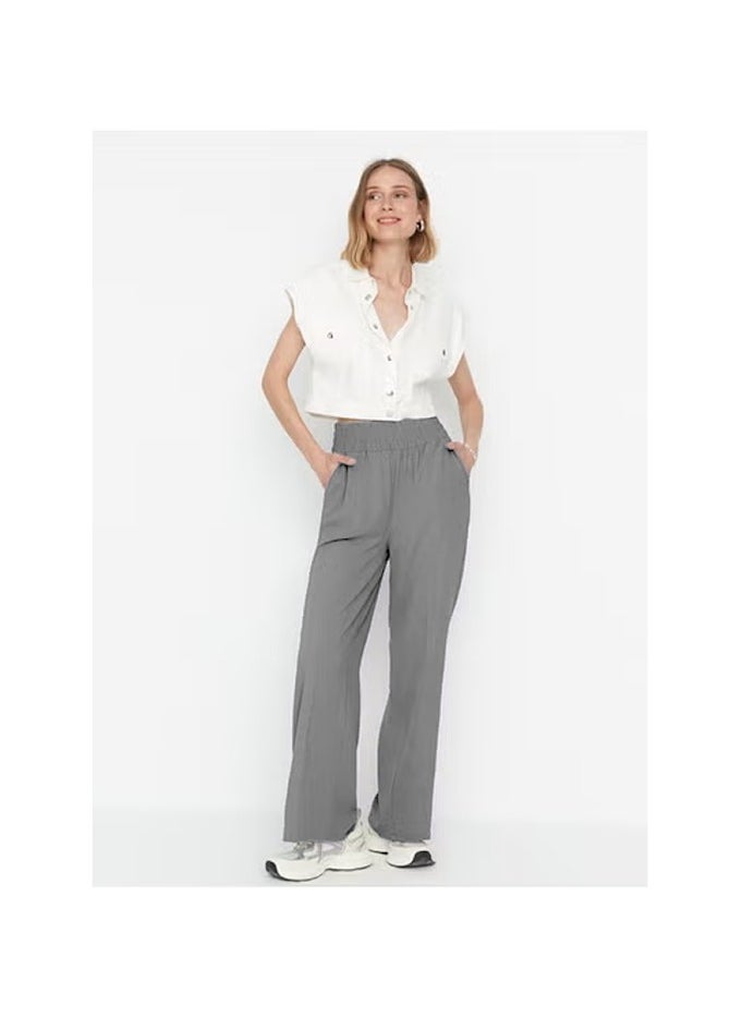 trendyol Gray Wide Leg/Wide Elastic Waist Woven Trousers TWOSS22PL00024  - Image 1