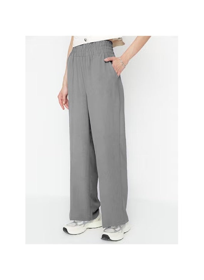 trendyol Gray Wide Leg/Wide Elastic Waist Woven Trousers TWOSS22PL00024  - Image 3