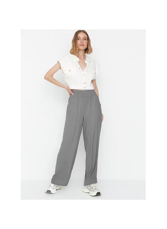 trendyol Gray Wide Leg/Wide Elastic Waist Woven Trousers TWOSS22PL00024  - Image 2