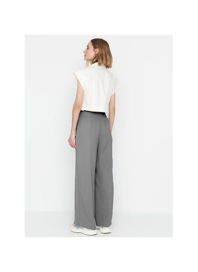 trendyol Gray Wide Leg/Wide Elastic Waist Woven Trousers TWOSS22PL00024  - Image 4