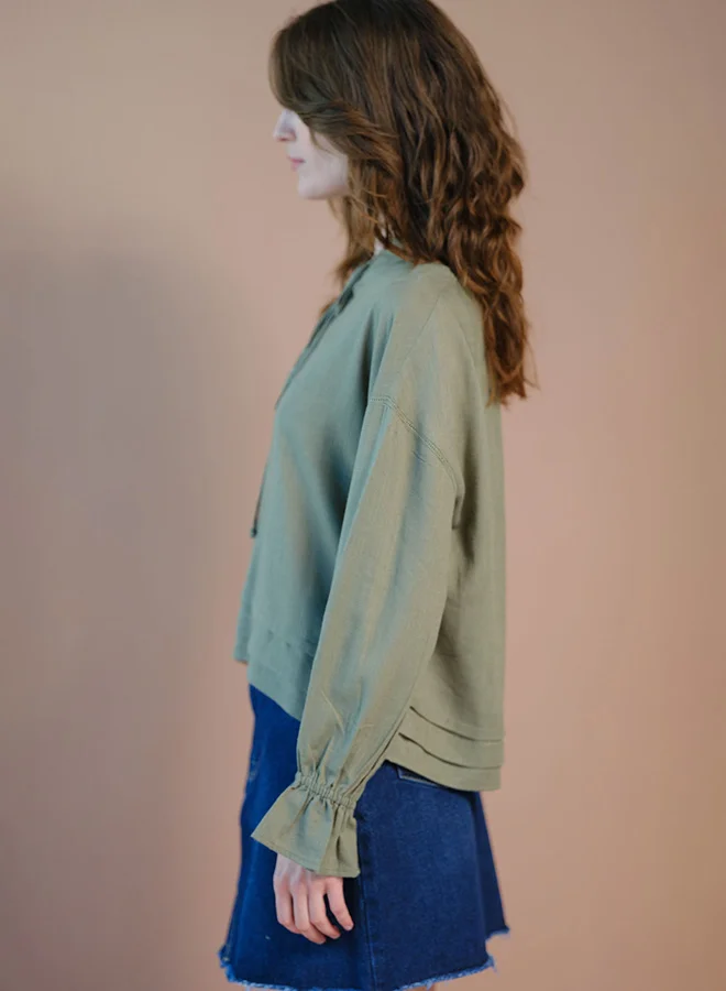 Virgio VIRGIO Linen Lace Detail Top With Blouson Sleeve