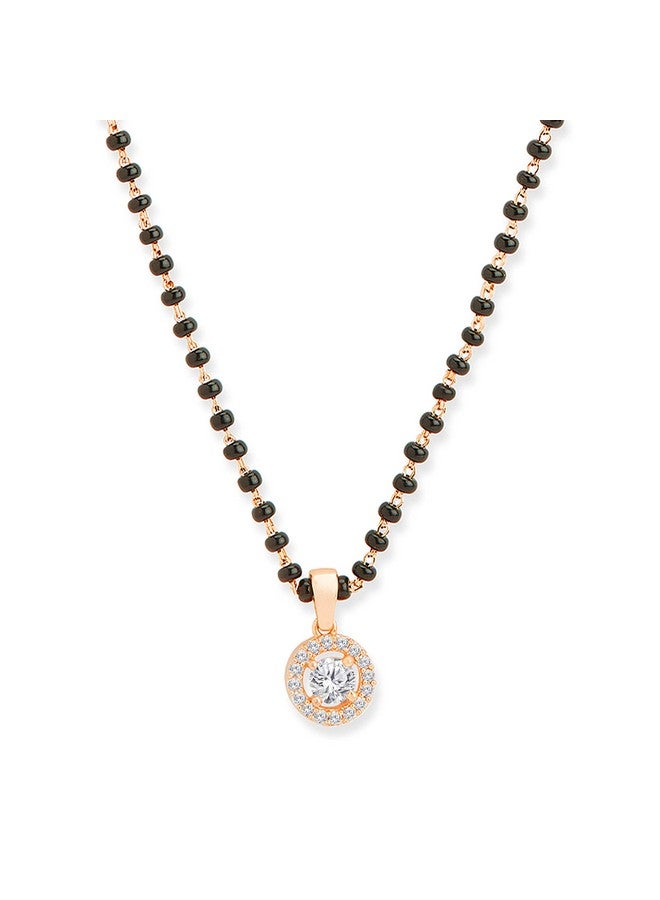 MINUTIAE Stylish Pendant Necklace Black Beads For Women With Extendable Chain (Rose Gold) Solitaire Mangalsutra - Image 1