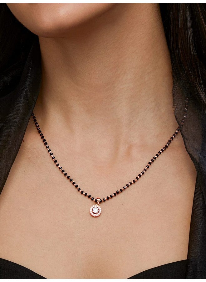 MINUTIAE Stylish Pendant Necklace Black Beads For Women With Extendable Chain (Rose Gold) Solitaire Mangalsutra - Image 5