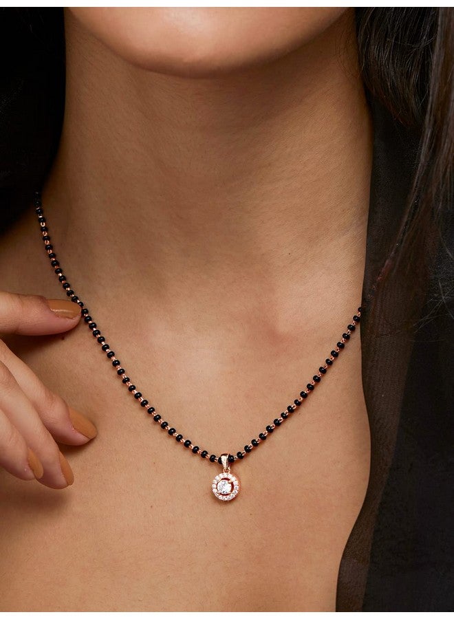 MINUTIAE Stylish Pendant Necklace Black Beads For Women With Extendable Chain (Rose Gold) Solitaire Mangalsutra - Image 4
