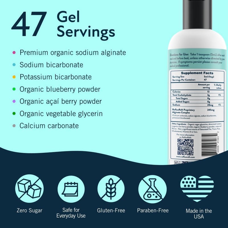 RefluxRaft Acid Reflux Therapy with Organic Alginate Pregnancy Safe Fast  LongLasting GERD  LPR Support Zero Sugar GlutenFree Low Sodium Berry Burst 47 Gel Servings 8 OZ Bottle - Image 2