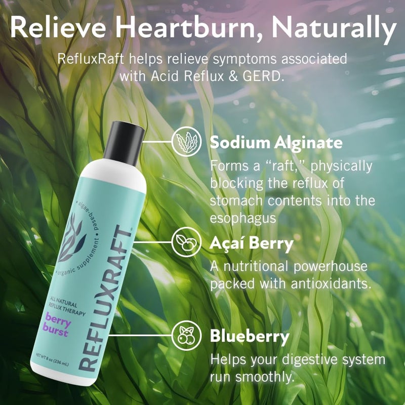 RefluxRaft Acid Reflux Therapy with Organic Alginate Pregnancy Safe Fast  LongLasting GERD  LPR Support Zero Sugar GlutenFree Low Sodium Berry Burst 47 Gel Servings 8 OZ Bottle - Image 4
