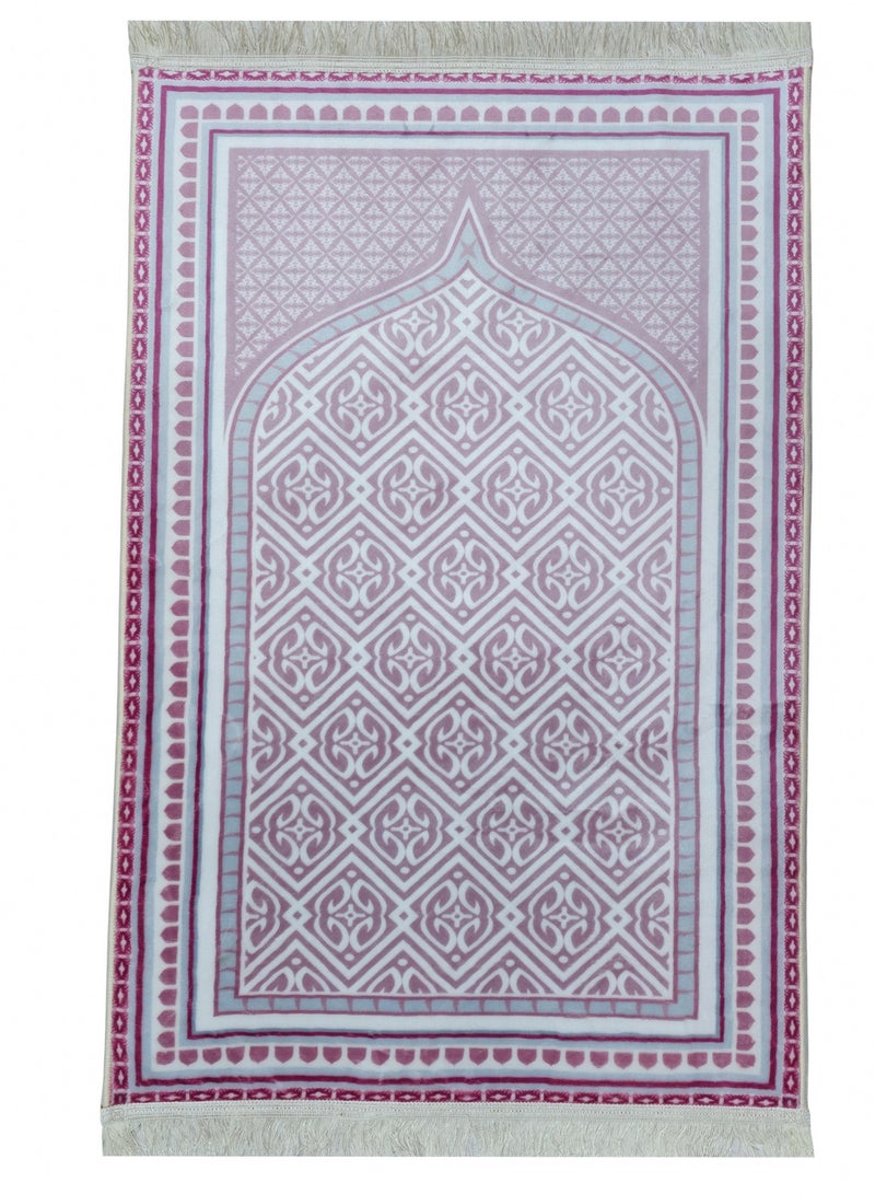 Fabienne Ultra Plush Silky Prayer Mat 70×110cm Premium Printed Islamic Sajadah Soft with Non-Slip Silicon Base Lightweight Portable Musalla for Gift Ramadan Eid Hajj & Umrah Lilac Off White - Image 1