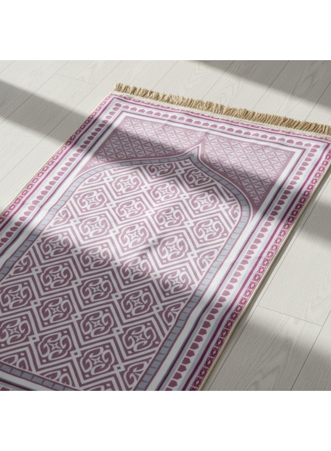 Fabienne Ultra Plush Silky Prayer Mat 70×110cm Premium Printed Islamic Sajadah Soft with Non-Slip Silicon Base Lightweight Portable Musalla for Gift Ramadan Eid Hajj & Umrah Lilac Off White - Image 2