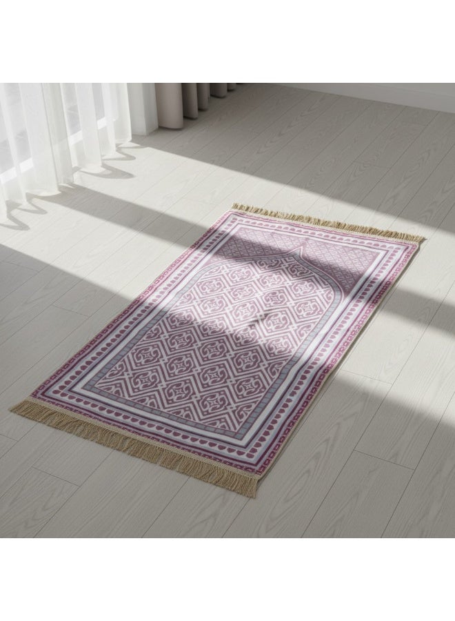 Fabienne Ultra Plush Silky Prayer Mat 70×110cm Premium Printed Islamic Sajadah Soft with Non-Slip Silicon Base Lightweight Portable Musalla for Gift Ramadan Eid Hajj & Umrah Lilac Off White - Image 3