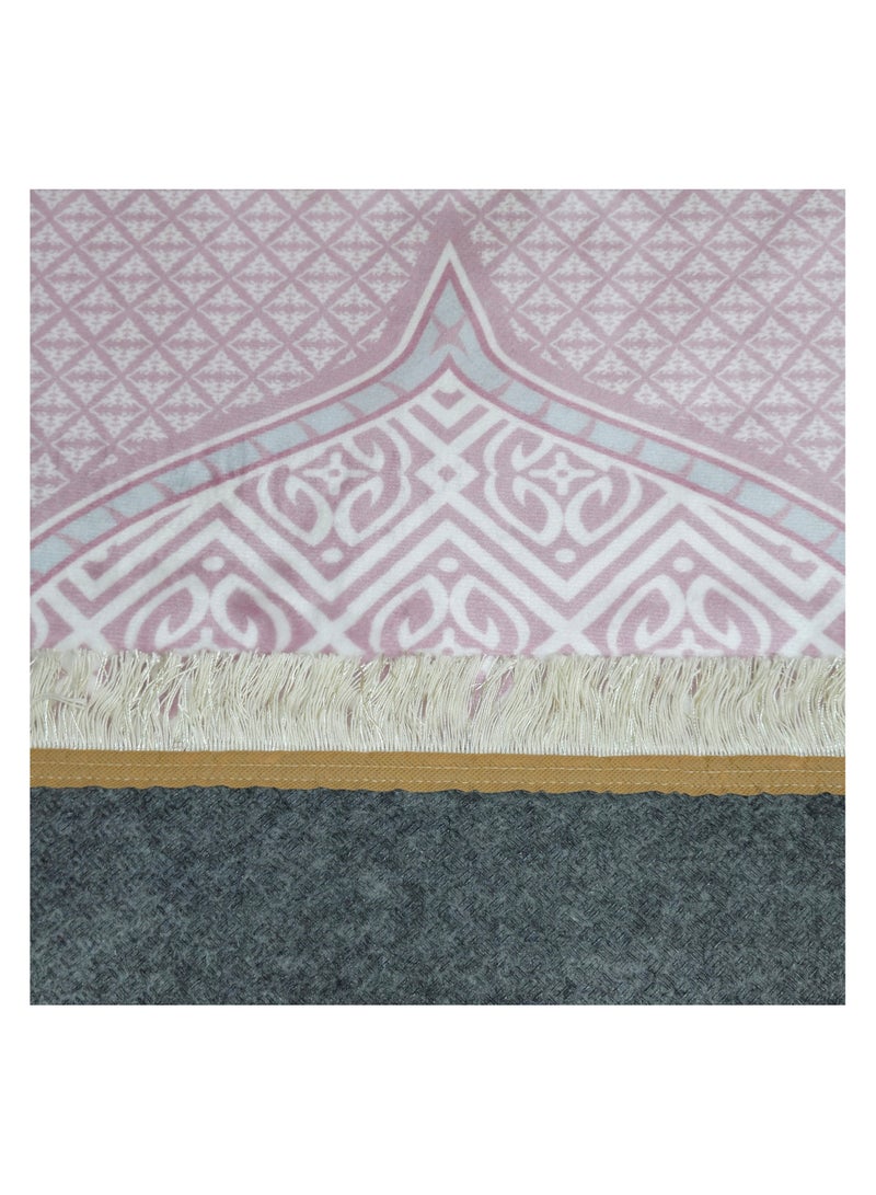 Fabienne Ultra Plush Silky Prayer Mat 70×110cm Premium Printed Islamic Sajadah Soft with Non-Slip Silicon Base Lightweight Portable Musalla for Gift Ramadan Eid Hajj & Umrah Lilac Off White - Image 5