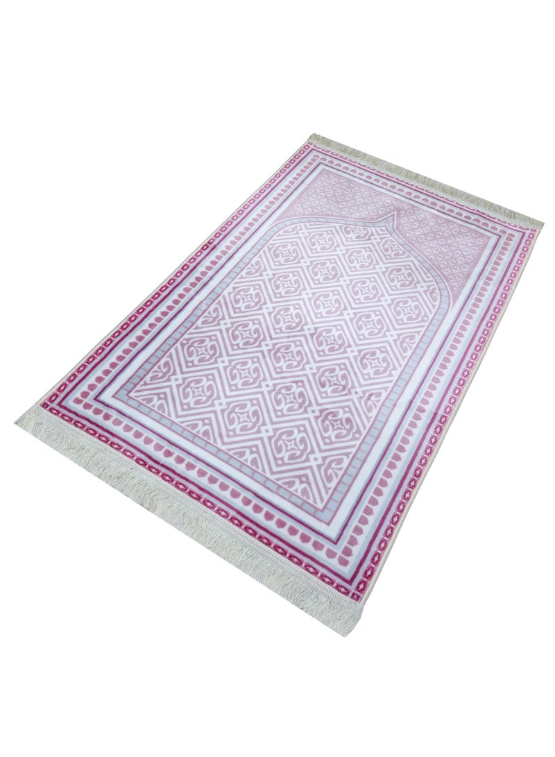 Fabienne Ultra Plush Silky Prayer Mat 70×110cm Premium Printed Islamic Sajadah Soft with Non-Slip Silicon Base Lightweight Portable Musalla for Gift Ramadan Eid Hajj & Umrah Lilac Off White - Image 4