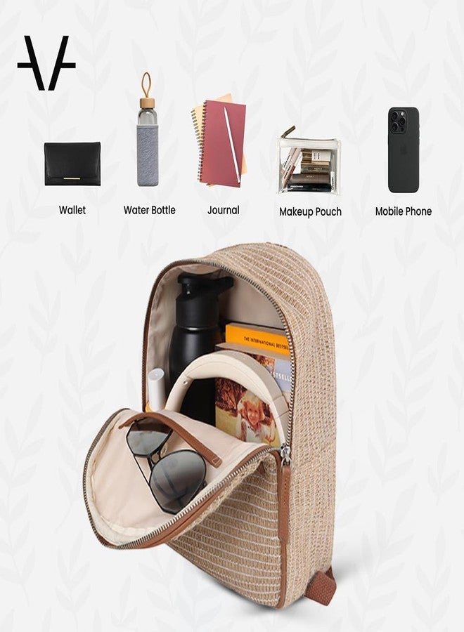 Avake EcoChic Vegan Backpack for Women - Elegant Brown Jute Weave, Stylish, Trendy, Lightweight & Durable Everyday Bag | Travel, Picnic Backpack for Girls | Ideal for Birthday, Anniversary Gift - Image 5