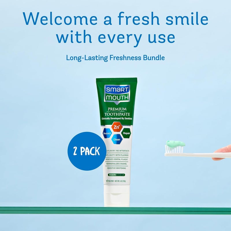 SmartMouth Premium Zinc Ion Toothpaste Whitening with Fluoride Refreshing AntiCavity Toothpaste for Adults Strengthens Enamel Mild Mint Flavor 6 oz 2 Pack - Image 3