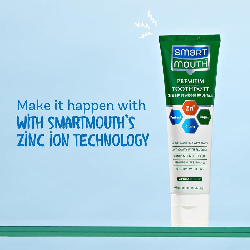 SmartMouth Premium Zinc Ion Toothpaste Whitening with Fluoride Refreshing AntiCavity Toothpaste for Adults Strengthens Enamel Mild Mint Flavor 6 oz 2 Pack - Image 4
