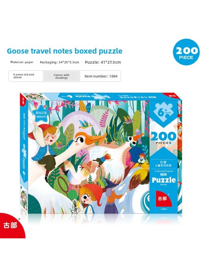 سلسلة الحكاية الخيالية الأصلية القديمة الأمير الصغير 200 قطعة من ألغاز الورق في صندوق ألعاب ذكاء الأطفال - اللون: ركوب الإوزة السفر 200 1884 - Image 1