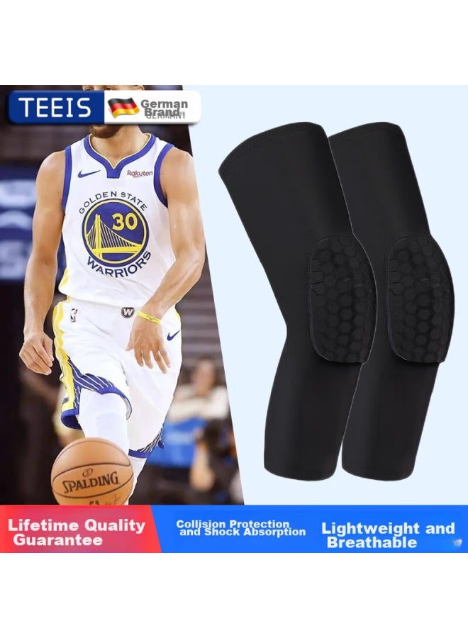 Teeis Basketball Knee Pads, Sports Equipment For Men, Long Professional Honeycomb Anti-collision Protective Gear, Summer Knee And Leg Guards, Black, Size M - Image 1