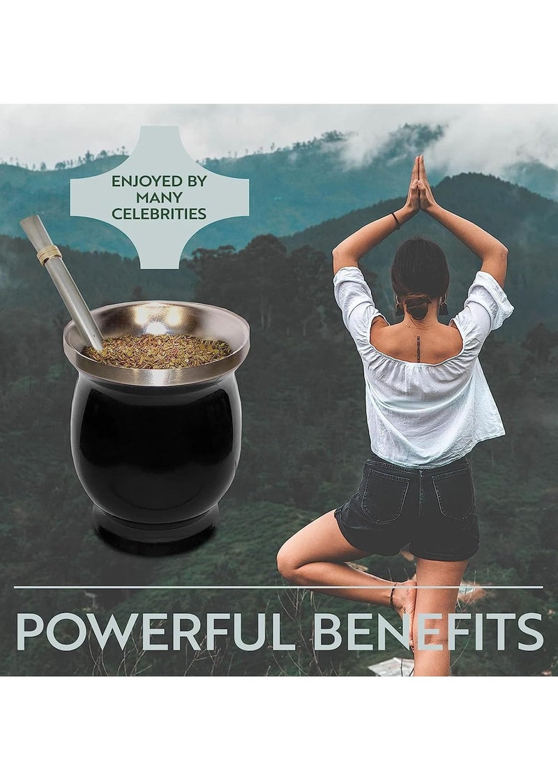 Fanski Yerba Mate Tea Cup, Stainless Steel Double Walled Easy Wash Household Insulation Gourds for Loose Leaf Drinking with Bombilla Straw, Black, 230 ML - Image 2