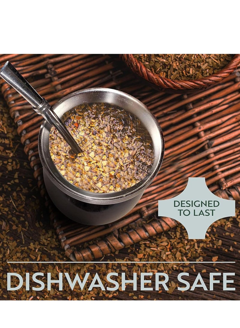 Fanski Yerba Mate Tea Cup, Stainless Steel Double Walled Easy Wash Household Insulation Gourds for Loose Leaf Drinking with Bombilla Straw, Black, 230 ML - Image 3