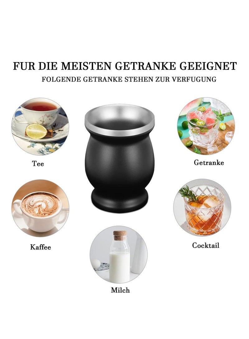 Fanski Yerba Mate Tea Cup, Stainless Steel Double Walled Easy Wash Household Insulation Gourds for Loose Leaf Drinking with Bombilla Straw, Black, 230 ML - Image 5